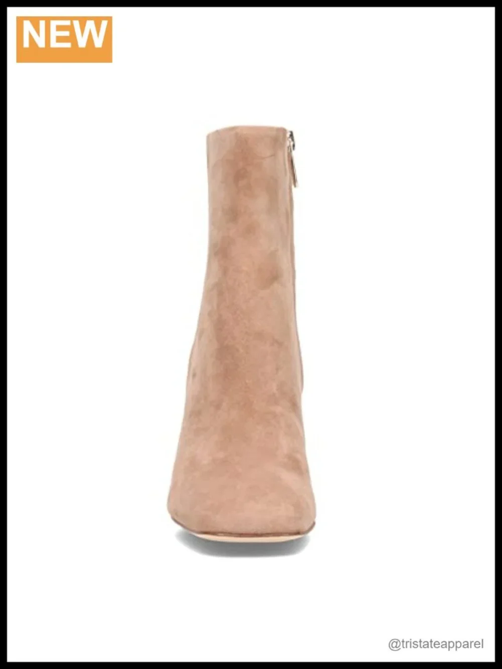 Women's Suede Ankle Booties with Flared Heel and Zipper Closure